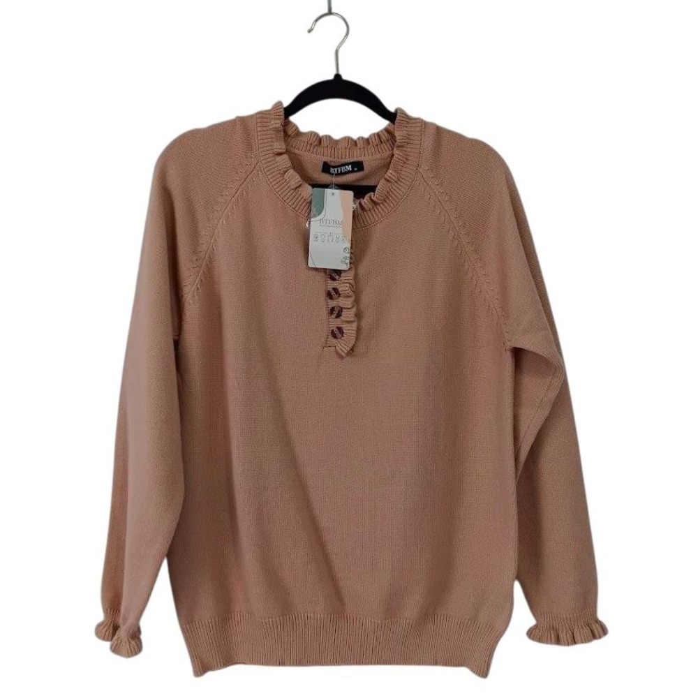 BTFBM Sweater Womens Medium Blush Pink Ruffle Knit Pullover Long Sleeve‎ 7040